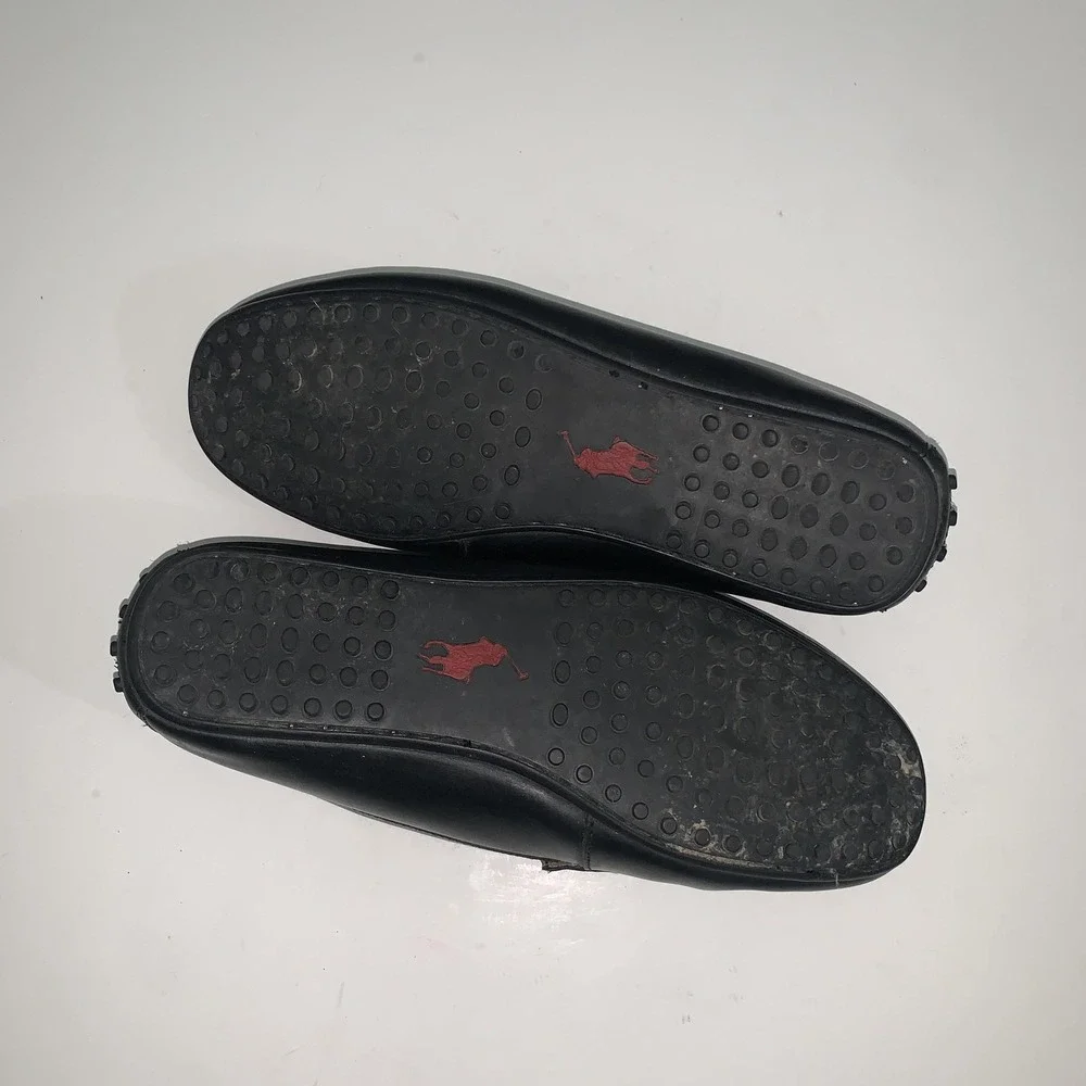Polo Ralph Lauren Woodley Shoes Men 12 Black Driving Moc Leather Slip On Loafers